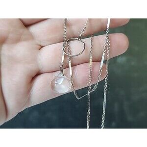 960 Silver Faceted Teardrop Quartz Lariat Necklace Vintage, READ Description